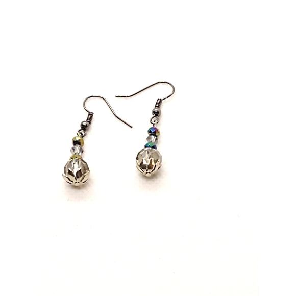 Crystal Dangle Earrings Clear/AB/Silver Tone Fishhook Ear Wires Handmade - Picture 1 of 3